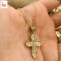 18 Kt Real Solid Yellow Gold Traditional Cross ICXC NIKA Chain Necklace Pendant - $2,811.96+