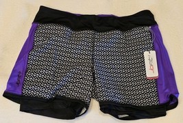 JoFit 2 Layer Running Shorts Women&#39;s Medium Black/Purple Zip Pocket New ... - $8.90