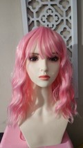 BERON 14 Inches Pink Wig Short Curly Wig with Bangs Women Girl&#39;s Charming Wig... - £12.45 GBP