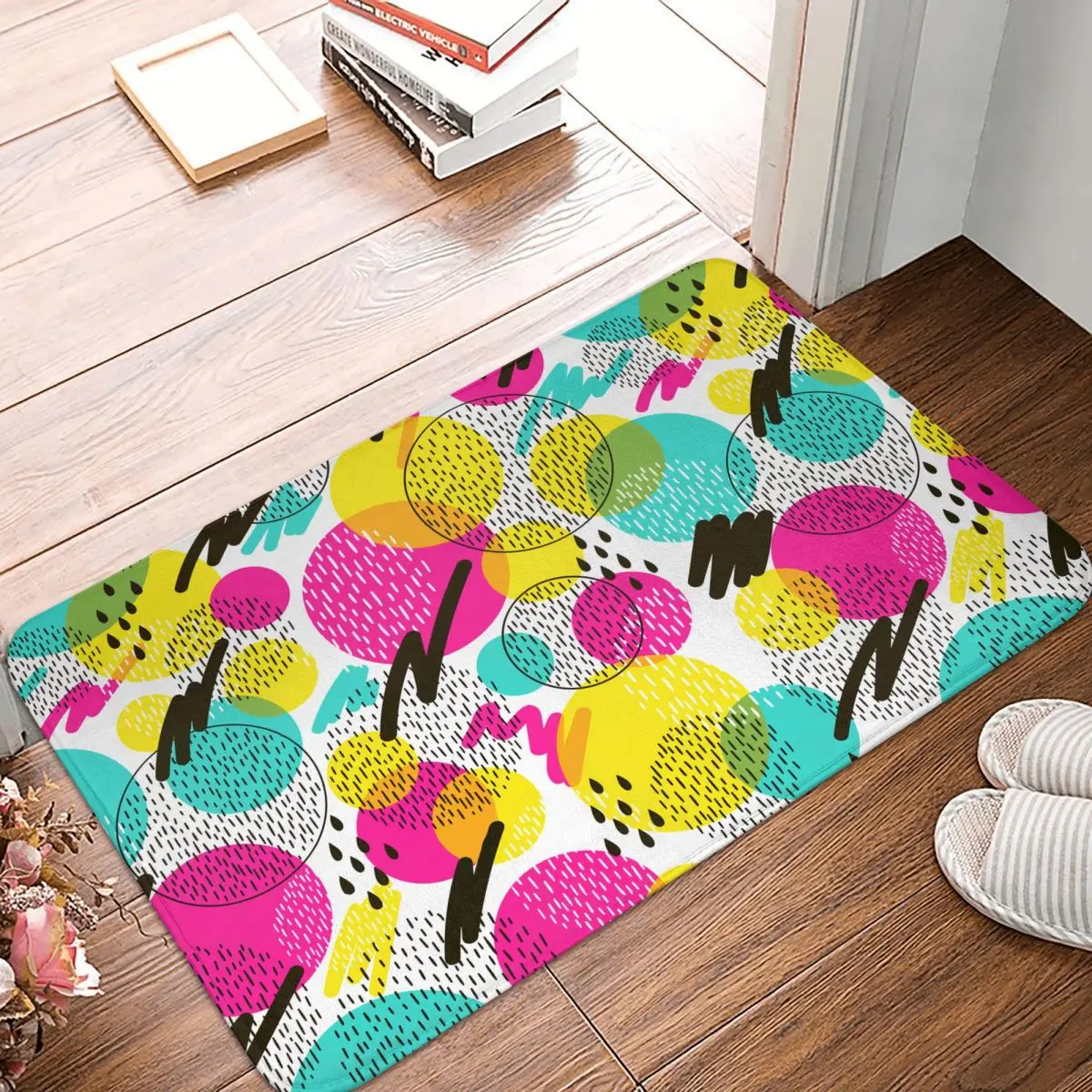 Non-slip Rug Doormat Bath Mat Colorful 80s Memphis Geometric Floor Carpet Bedroo - $15.99