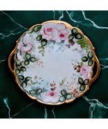 Limoges Style Hand Painted Roses Porcelain Cake Plate Gold Handles 11in ... - $49.49