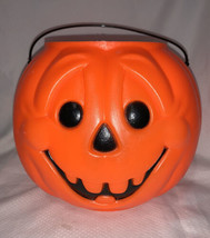 Vintage Orange Plastic Pumpkin Pail Bucket Halloween Blow Mold - £14.72 GBP