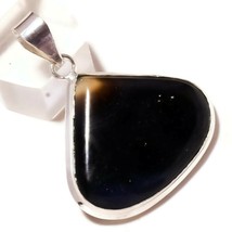 Cabochon Black Agate Hand Polished Gemstone 925 Silver Overlay Handmade Pendant - £8.02 GBP