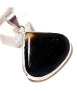 Cabochon Black Agate Hand Polished Gemstone 925 Silver Overlay Handmade Pendant - $13.60 CAD