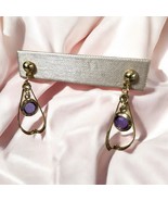 Vintage Purple Amethyst Pierced Earrings Gold Tone Modern Art Swirl 60s - $11.21 CAD