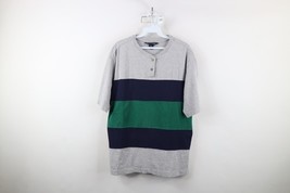 Vtg 90s Lands End Womens Large Distressed Striped Color Block Henley T-S... - $44.50