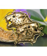 Vintage Two Leopard Jungle Cats Heads Brooch Pin Pendant Brass Figural - £35.93 GBP