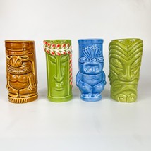 Tiki Ceramic Tumblers Hawaiian Polynesian Highball Glasses Set Of 4 Luau - £30.60 GBP