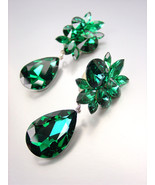 STUNNING Emerald Green Czech Crystals Drop Dangle Earrings Prom Pageant Bridal - $39.99