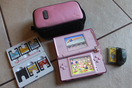 Coral Pink Nintendo DS Lite Handheld Console System w 6 Games and case needs fix - $59.00