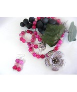 SALE!! DRAGON VEINS ROSE AGATE  AND ROSE RUBY BEADED NECKLACE &amp; EARRINGS - £15.65 GBP