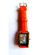 GOSSIP BRIGHT ORANGE CROCODILE EMBOSSED LEATHER STRAP BAND MOP DIAL FACE... - $24.25 CAD