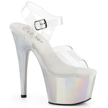 PLEASER ADORE-708LQ 7&quot; Heel Silver Hologram Platform Clear Ankle Strap Shoes - £68.70 GBP
