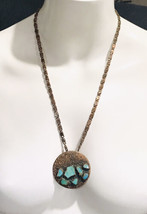 Vintage  Navajo Solid Copper &amp; Turquoise Corinthian Necklace 22” - £99.54 GBP