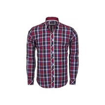 Men Makrom Turkey Soft Cotton Shirt 5403-02 English Plaid Wine Blue Slim Fit New image 5
