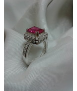 Beautiful Sterling Silver Ring With Ruby Red Square Stone surrounded By ... - $1,087.70 MXN
