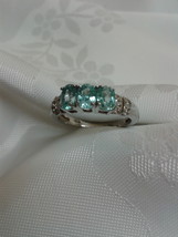 Beautiful Sterling Silver Ring With Topaz Blue Stones and White CZ - £42.98 GBP