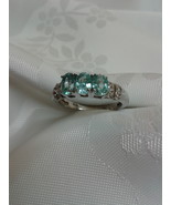 Beautiful Sterling Silver Ring With Topaz Blue Stones and White CZ - $994.89 MXN