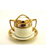 Nippon Antique Sugar Bowl w/Lid &amp; Underplate, Condiment Jar, Morimura Br... - $53.51 CAD