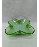 Vintage MCM Mint And Emerald Green Glass Dish Serving Tray Bowl 5 3/4&quot; X... - $33.95 CAD