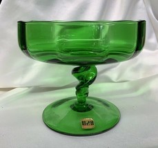 Vintage Italy Peedee Hand Made Green Glass Compote - $75.00