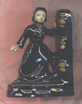 Vintage Antique Japanese Ceramic Bookends Pair of Chinese Court Figures 5 3/4&quot; - £19.95 GBP