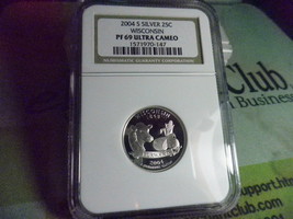 2004-S SILVER 25C WISCONSIN PR 69 ULTRA CAMEO BY NGC  20130384 - $24.99