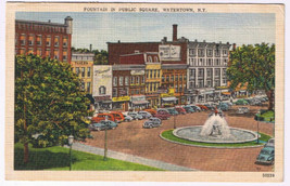 Postcard Watertown New York Fountain In Public Square Linen Side - $4.94