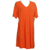 Eileen Fisher Geranium Orange Organic Cotton Hemp Twist Knit V-Neck Dress S - £86.52 GBP