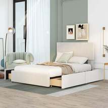 Full Size Upholstery Platform Bed with Four Drawers on Two Sides, Adjustable Hea - £233.88 GBP