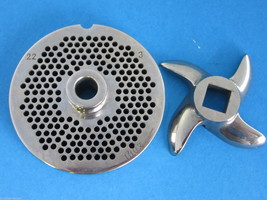 #22 x 1/8&quot; w/ HUB Meat Grinder Plate &amp; KNIFE for Hobart Weston LEM Cabel... - £26.34 GBP