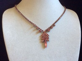 VTG Pink crystal Rhinestones silver tone Necklace 16&quot; L - £50.31 GBP