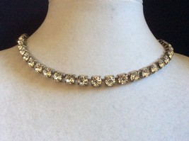 VTG Clear brilliant cut crystal Rhinestones silver tone Necklace 15&quot; L - £30.29 GBP