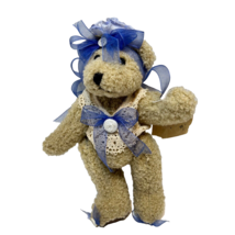 Vintage Plush Jointed Bear Hand Decorated Ribbon Buttons Flowers Stuffed Animal - £9.23 GBP