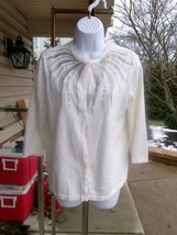 BOB MACKIE WEARABLE ART WHITE&amp;SILVER BEADED SWEATER M - £14.45 GBP