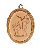 Vintage Orange Oval Intaglio Cameo Pendant Venus Cupid Greek Mythology 2&quot;  - £19.65 GBP