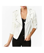 New Women Jacket White Handmade Leather Lambskin Stylish Casual Wear Bik... - €106,54 EUR+