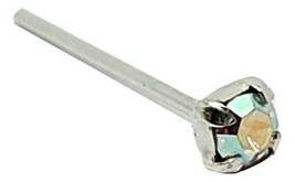 Nose Stud Square 2mm CZ AB Claw Set 22g (0.6 mm) 925 Silver Straight L Bendable - £4.54 GBP