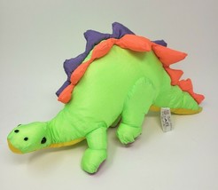 13" Vintage 1989 Fiesta Neon Green Nylon Dinosaur Dino Stuffed Animal Plush Toy - £43.89 GBP