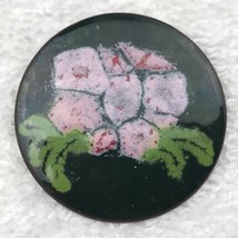 Enamel Art Pin Brooch Floral Hand Painted Vintage Pink Green Black - $10.00