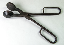 Antique Cast Iron Tongs # 14 Round Ends 7&quot; Long Scissor Handles Forge Tool - £14.95 GBP