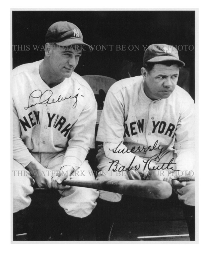 Primary image for BABE RUTH AND LOU GEHRIG BASEBALL LEGENDS AUTOGRAPHED 8x10 RPT PHOTO