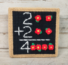 Vintage Plastic Canvas Needlepoint Divided Box Teacher Math School Flower 5&quot; - $7.59