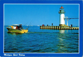 Postcard Michigan Jackson Lighthouse Sports Fishing Harbor 6 x 4  Ins. - £4.60 GBP