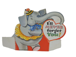 Vintage Elephant Valentine Card Carrington Stand Up I&#39;ll Never Forget You Animal - £9.56 GBP