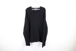 Vtg 90s Nautica Mens Large Faded Heavyweight Chunky Ribbed Knit Sweater Black - £61.98 GBP