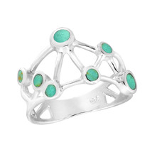 Constellation of Connected Stars Green Turquoise Sterling Silver Ring - 8 - £10.55 GBP