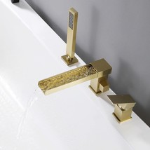 Brushed Gold Lovedima 3-Hole Contemporary Waterfall Bathtub Faucet Roman Tub - £173.72 GBP