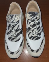 Oasis Society Women&#39;s Shoes 7.5 Leather Sneakers Fuzzy Zebra Print Lace-Up - $22.99