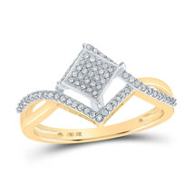 10kt Yellow Gold Womens Round Diamond Offset Square Cluster Ring 1/4 Cttw - £303.97 GBP